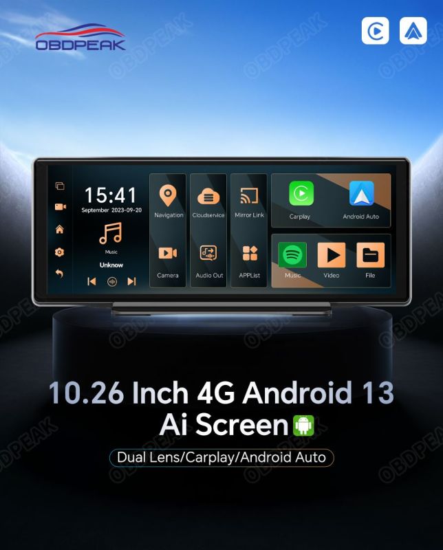 Авто экран OBDPEAK K50 LTE, Видеорегистратор, 4/64ГБ Android 13