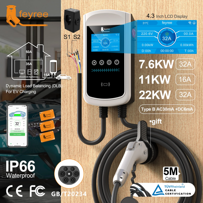 Зарядна станція для електромобіля Feyree 7,6кВт 32A GB/T