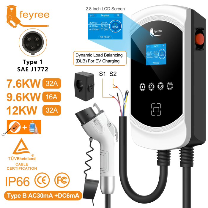 Зарядна станція для електромобіля Feyree 7,4 кВт 32А Type 1