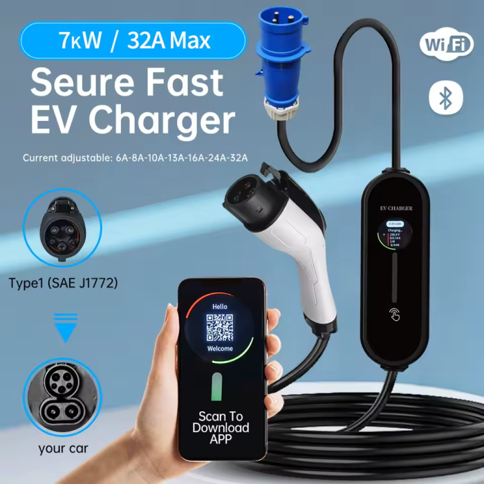 Зарядка для електромобіля Susutoo Wi-fi 7,4 кВт Type 1 32А 1-фаза