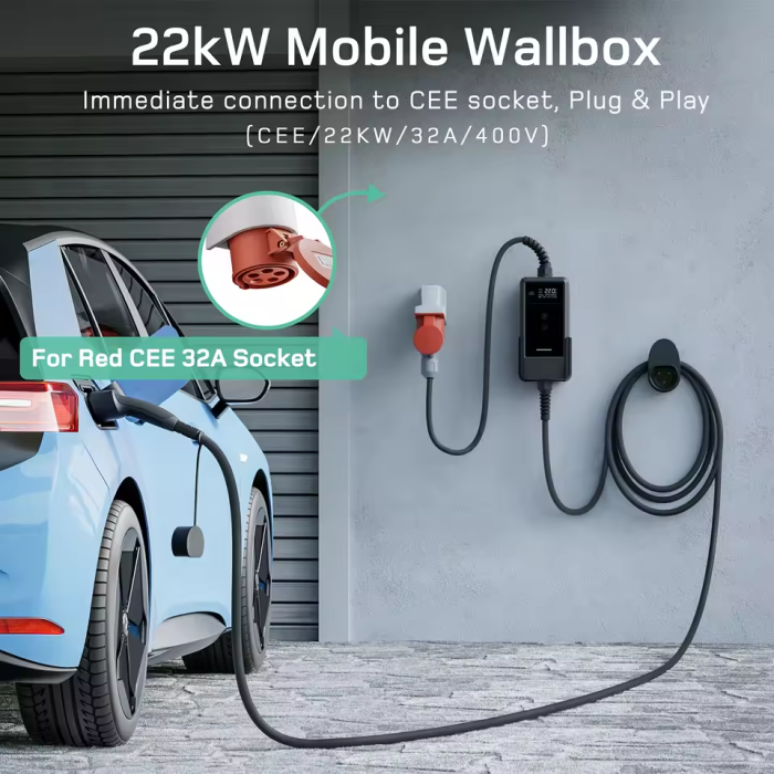 Зарядка для електромобіля Depow Type 2 22 кВт 32 А 3-фазна з Wi-Fi кабель 7 метрів