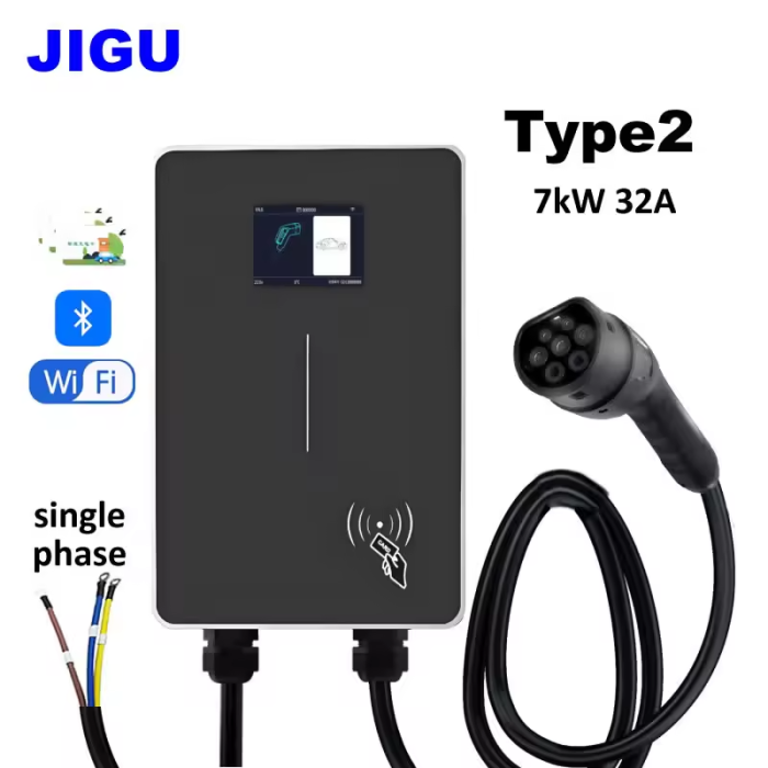 Зарядна станція для електромобіля JIGU Type2 7 кВт 32А | 1-фазна з Wi-Fi керуванням через свій додаток