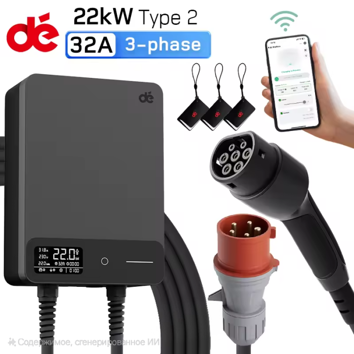 Зарядна станція для електромобіля Dépow 3 фази 22кВт 32A, Type2 - APP Version Wi-Fi