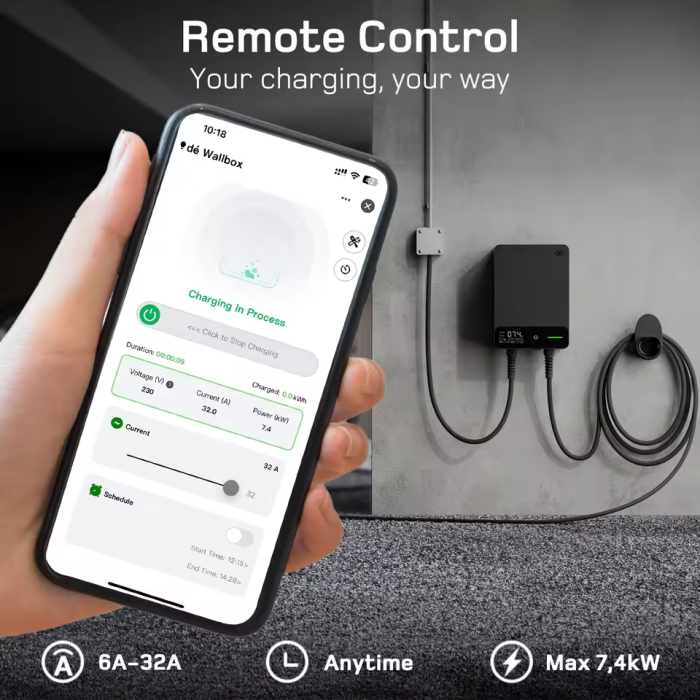 Зарядна станція для електромобіля Dépow 7кВт 32A, Type2, Wi-Fi